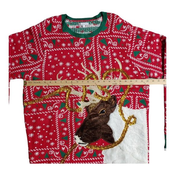 Ugly Christmas Sweater Women's Extra Large Red Reindeer Holiday Grandma Pullover - Picture 6 of 9